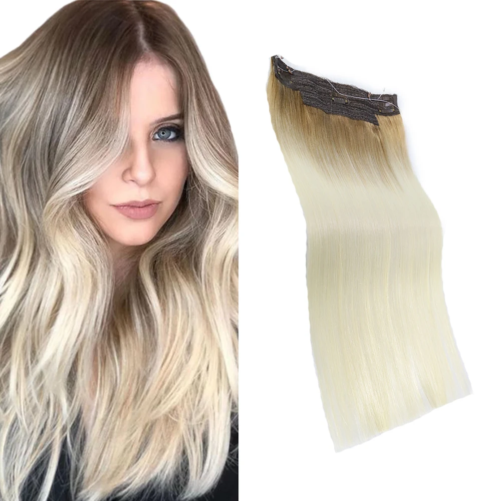 Extensões invisíveis do cabelo do fio cabelo humano 14-24 Polegada peixes linha extensões do cabelo humano 100g balayage ombre p8/60 #