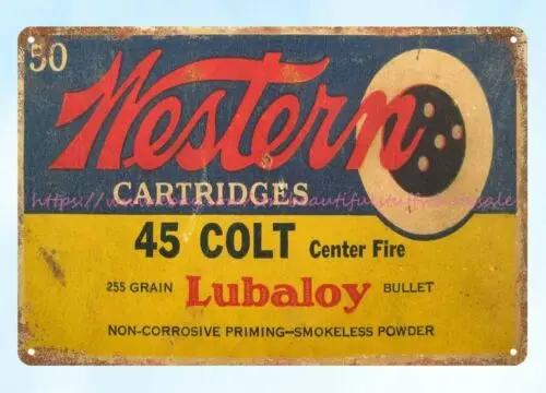 art and Western cartridges Lubaloy bullet ammo 45 Colt Target metal tin sign