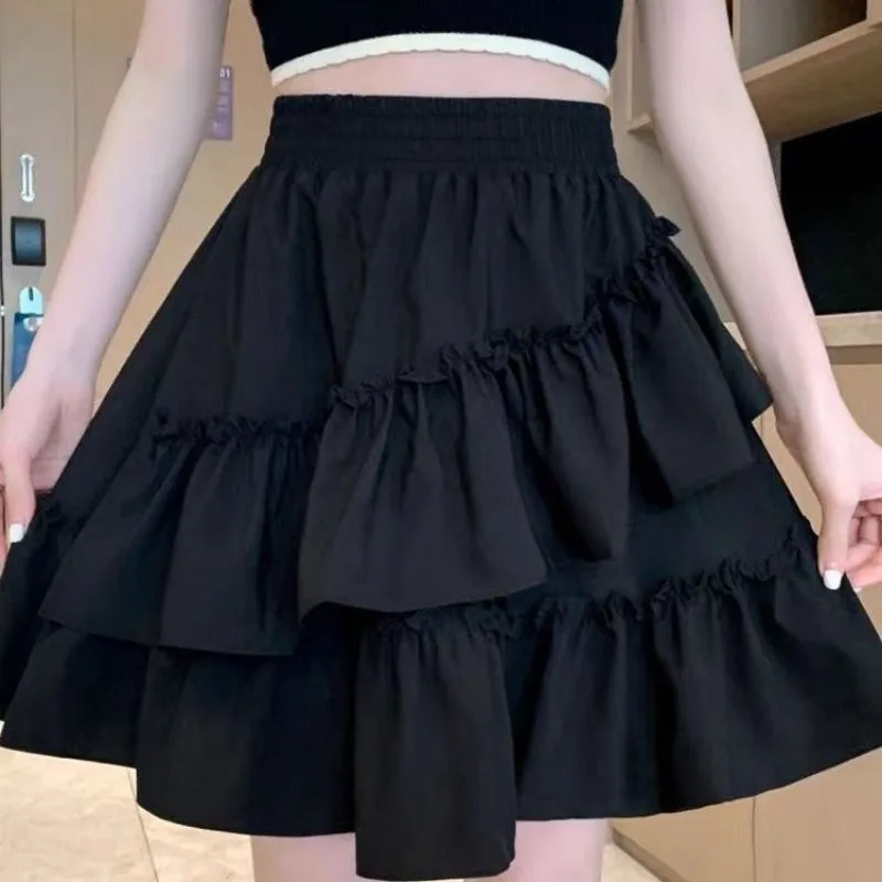 تنورة نسائية قصيرة أنيقة عالية الخصر على طراز Kawaii لعام 2025 تنورة قصيرة للخريف غير منتظمة من أوراق اللوتس على شكل حرف a تنانير كعكة منتفخة غير رسمية