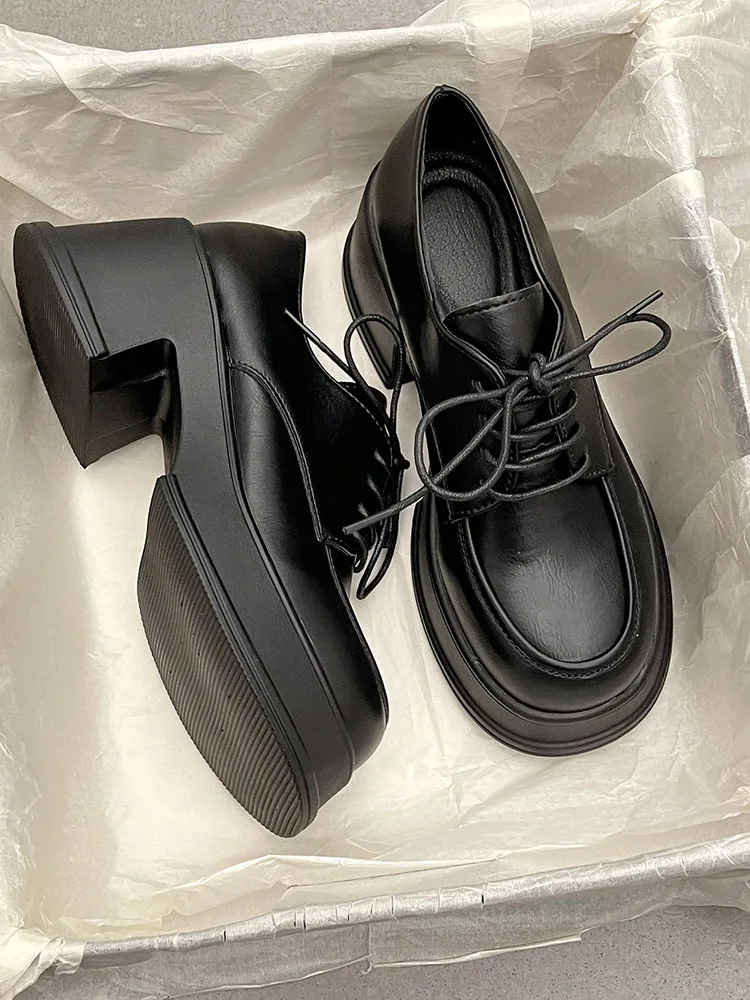 British Style Flat Black Shoes For Women Oxfords Casual Female Sneakers Round Toe Loafers With Fur Clogs Platform All-Match Prep