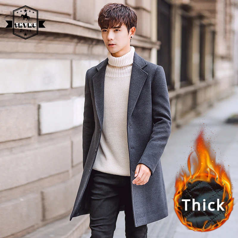 Fall/Winter Thickened Warm Woolen Overcoat Mens Korean Fashion Slim Lapel Windproof Coats Male Casual Classics Long Windbreaker