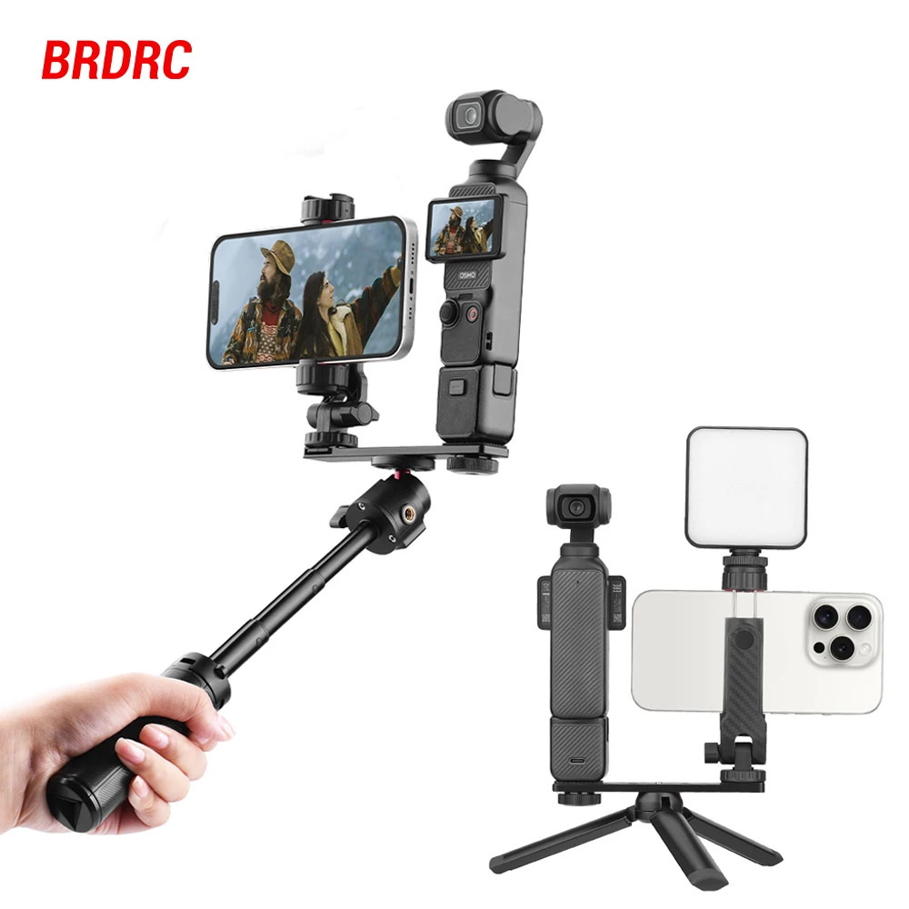 BRDRC Pocket 3 Phone Holder Clip for DJI Pocket 3/Insta360 X4 Camera Expansion Tripod Fixed Bracket With Cold Shoe Accessories