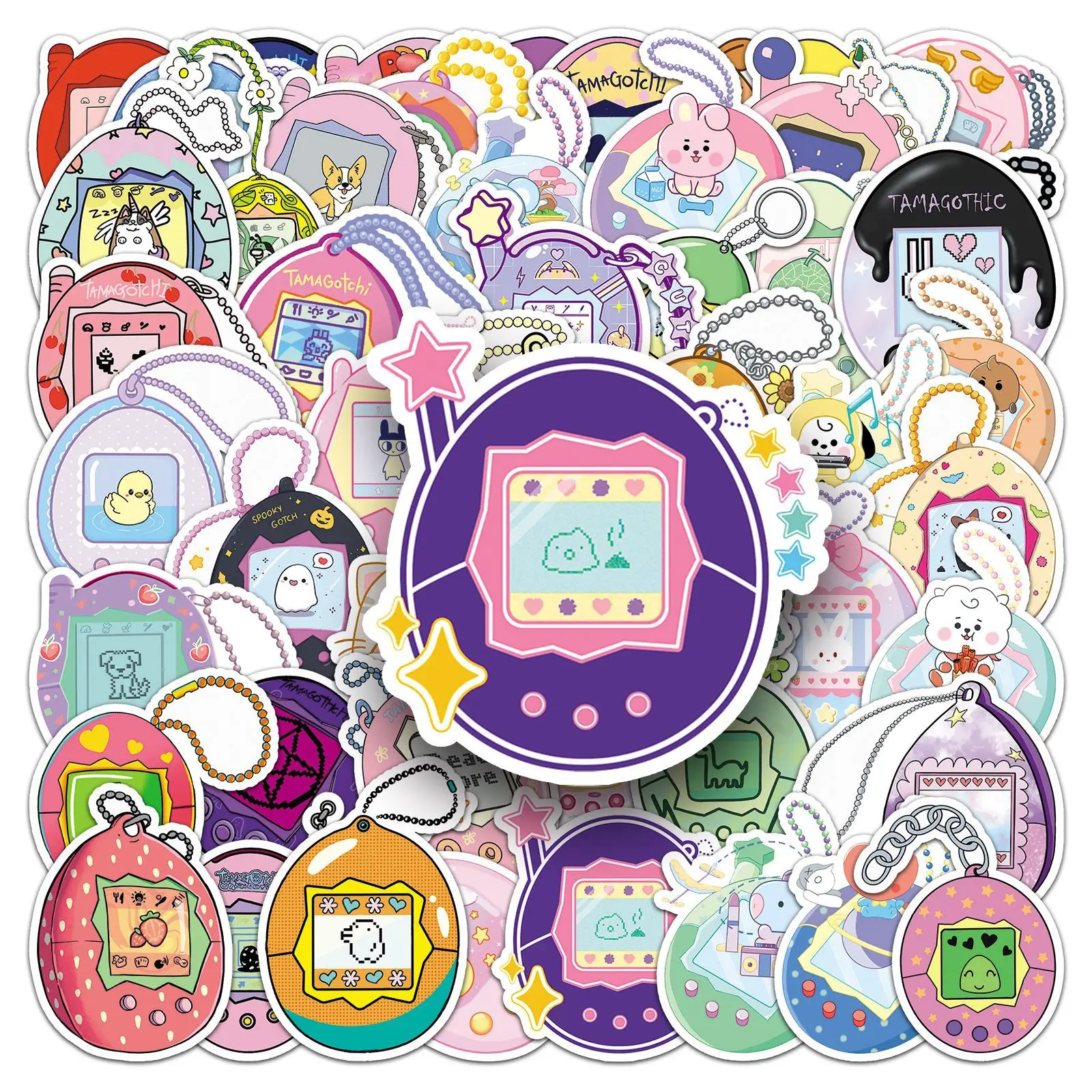 50PCS Tamagotchi Stickers Cartoon Sticker Kids Toy Decals Luggage Laptop Phone Car Bike Skateboard Waterproof Decoration
