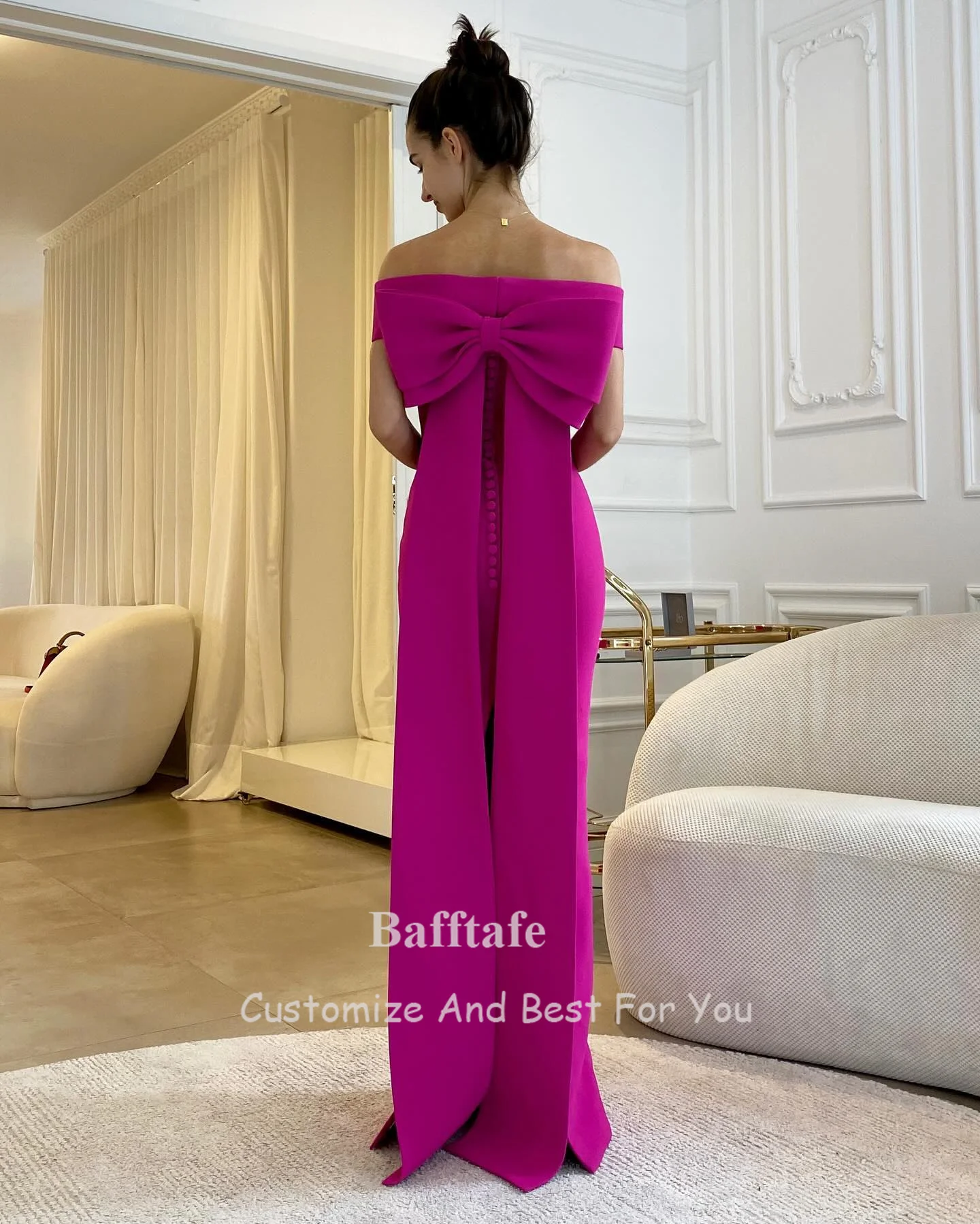 Bafftafe Mermaid MatteSatin Women Party Dresses Off The Shoulder Bow Formal Occasion Prom Dress Special Evening Gowns Customized