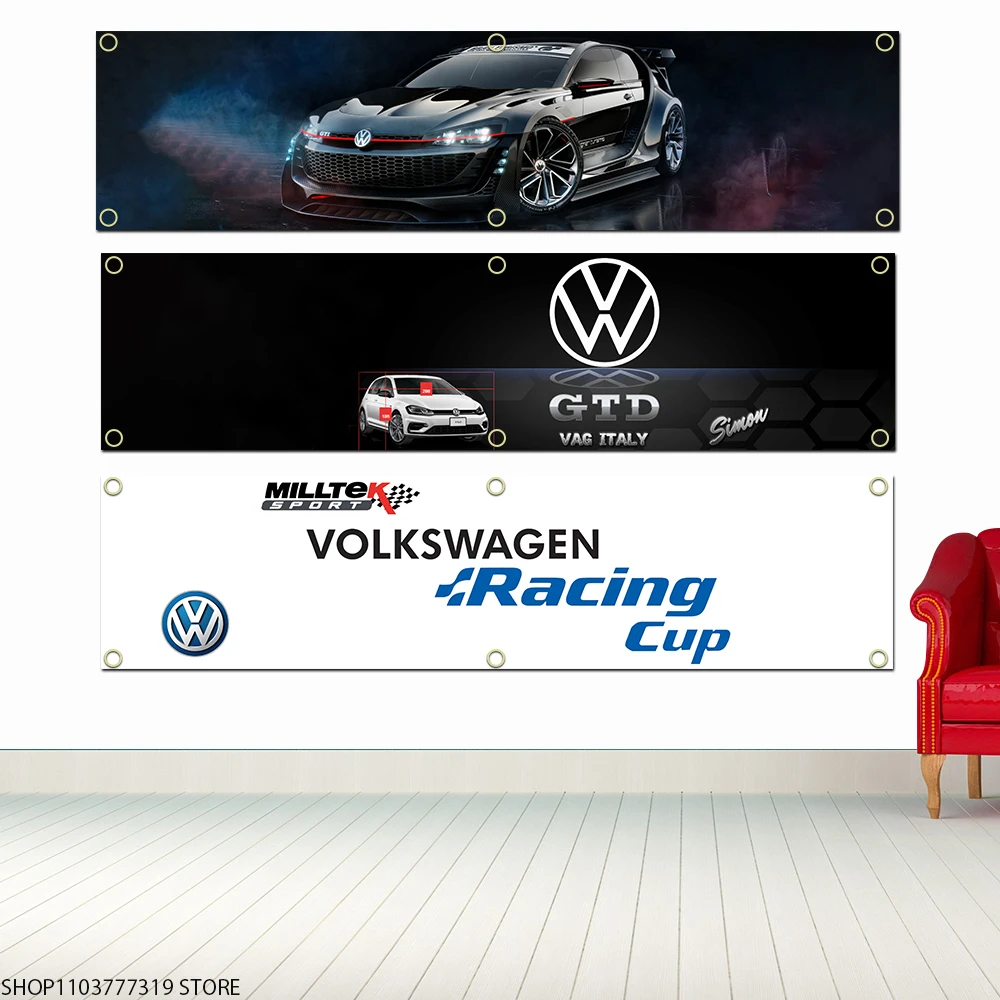 

60X240cm Sports car Banner Flag Polyester Printed Garage Wall Art Outdoor Decorations Tapestry For V-Volkswagens Brass Grommets