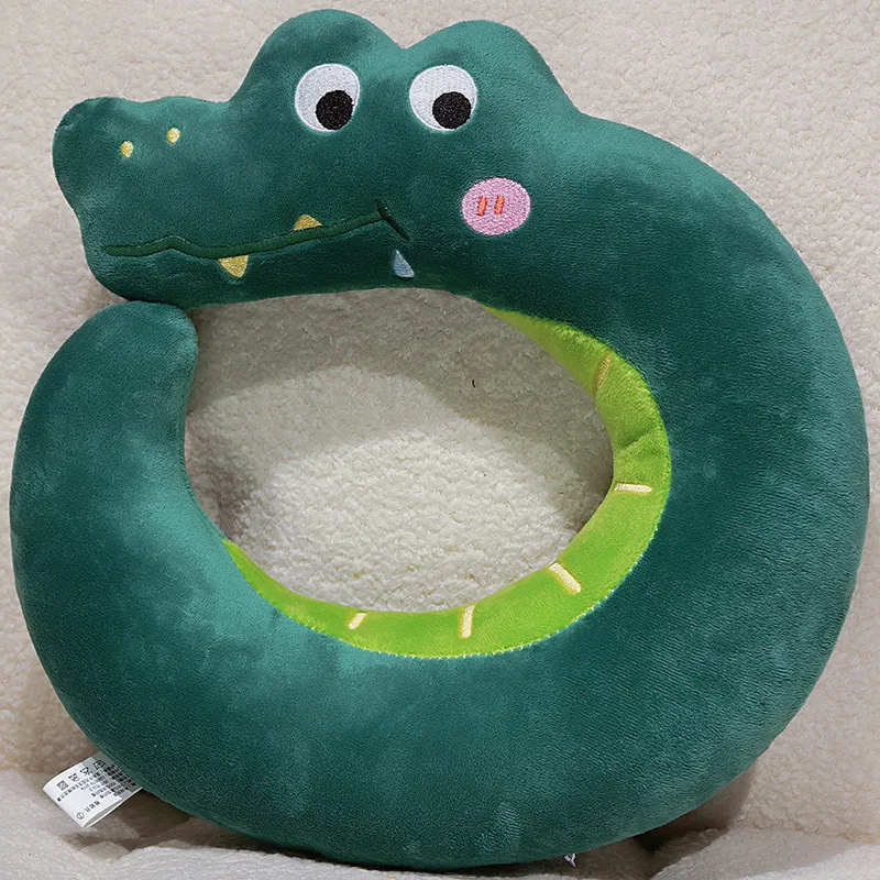 Green Crocodile Shape Plush Travel Pillow Soft Cotton Stuffed U-Shaped Neck Pillow Head Support Travel for Airplane/Car/Train