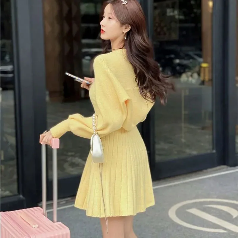 2025 New Spring Autumn Sweet Spicy Cardigan Sweater Coat+Suspender Knit Dress Women's Clothing Sweet Sexy Slim Knit Dress Set