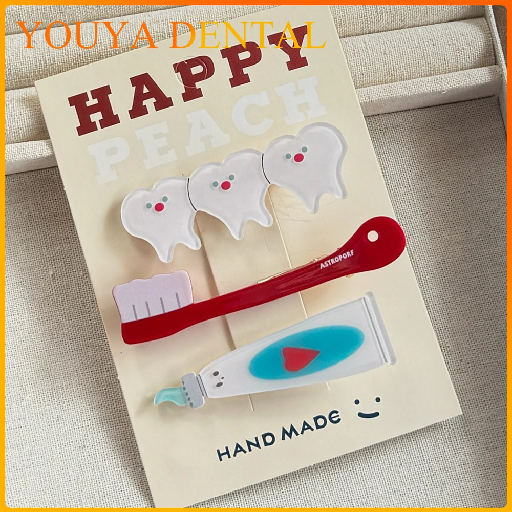 Tooth Clip Hairpin 3pcs/Set Headdress Hair Accessories Harajuku Barrettes Clip Bangs Hairpin Dentistry Gift No Bend Bangs Clip
