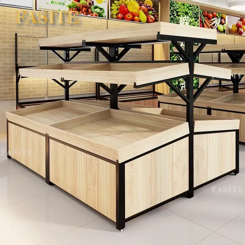 For Fresh Supermarket Multi-layer Three-tier Fruit and Vegetable Shelf Commercial Display Rack Mini Veggie Storage Stand