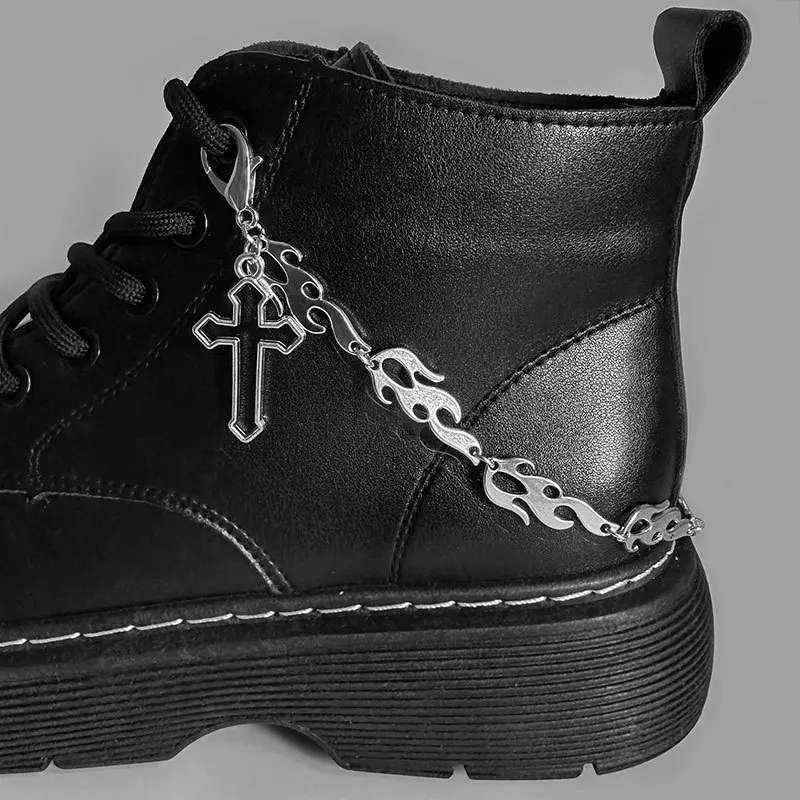 

Trendy cool punk thorn flame cross chain shoes chain Martin boots canvas shoes accessories new