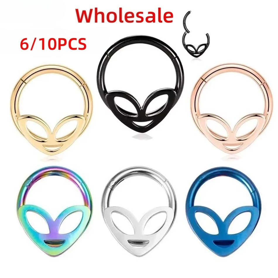 Wholesale 316L Stainless Steel Alien Nose Ring 16G Nasal Septum Earrings Ear Cartilage Tragus Helix Piercing Jewelry 6/10 Pcs
