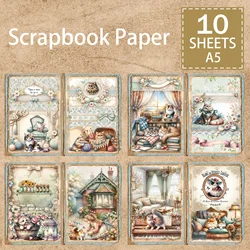 10 Sheets A5 Size Granny Home Cat Sofa Lace Background Vintage Grunge Journal Planning Scrapbooking
