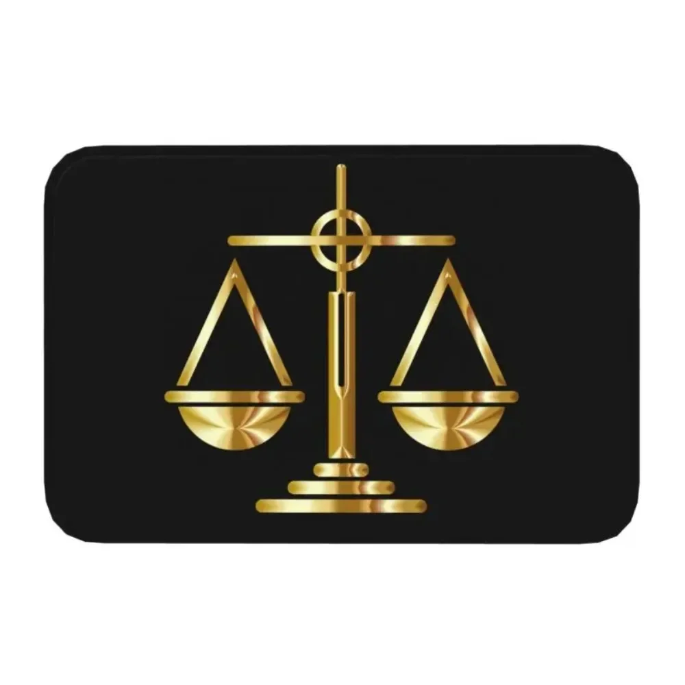 Gold Scales Of Justice Law Logo Floor Door Mat Anti-Slip Outdoor Lawyer Legal Party Doormat Bedroom Balcony Entrance Carpet Rug