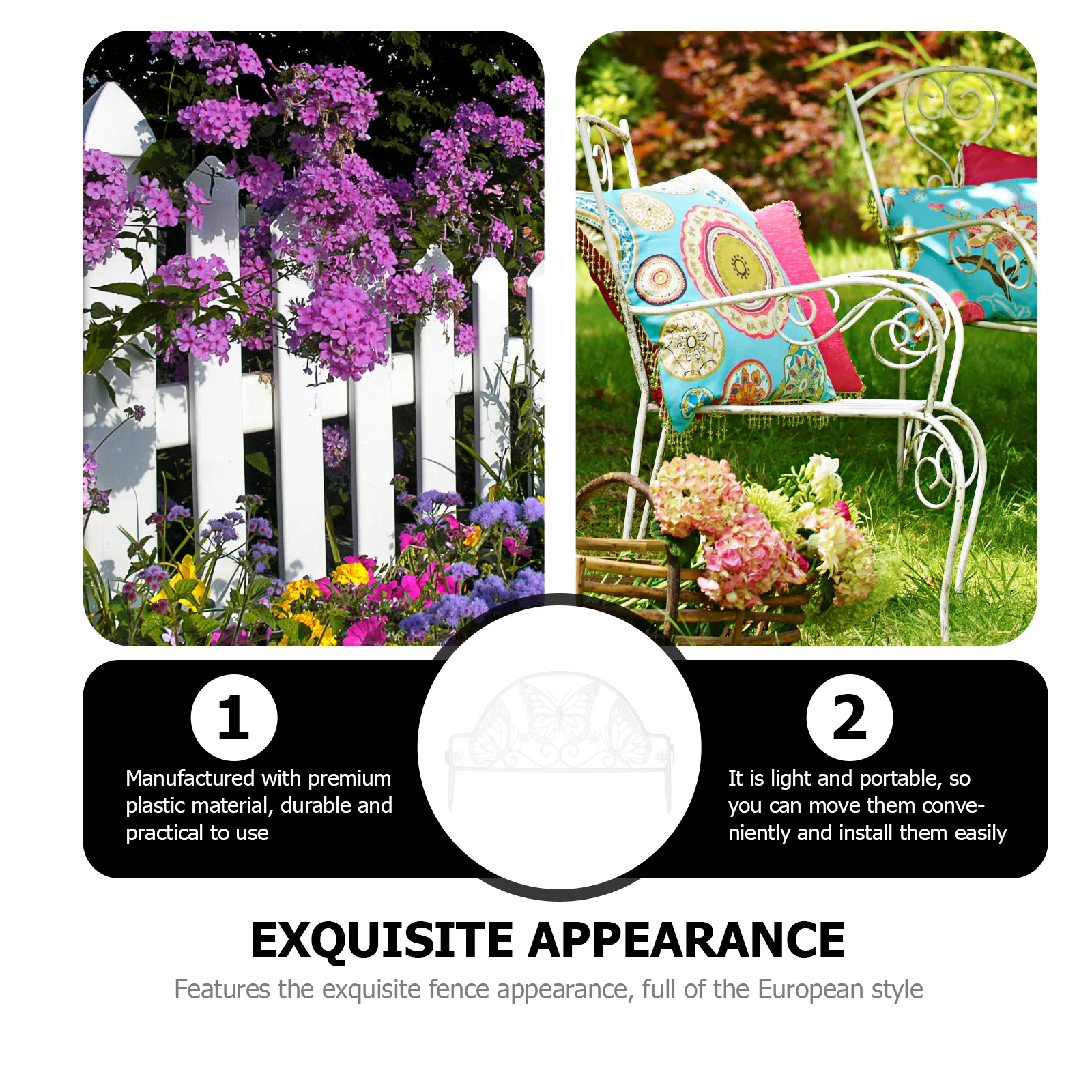 

4Pcs Garden Fence European Style Plastic Fence Decor Portable Durable Scene Ornament for Yard Pathway Flower Bed Border