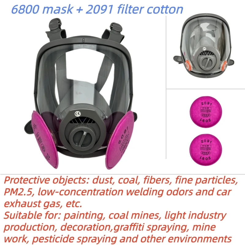 

6800 Full Face Gas Mask Equipped with 2091 Filter Cotton, Anti Particle Smoke Industrial Protective Respirator