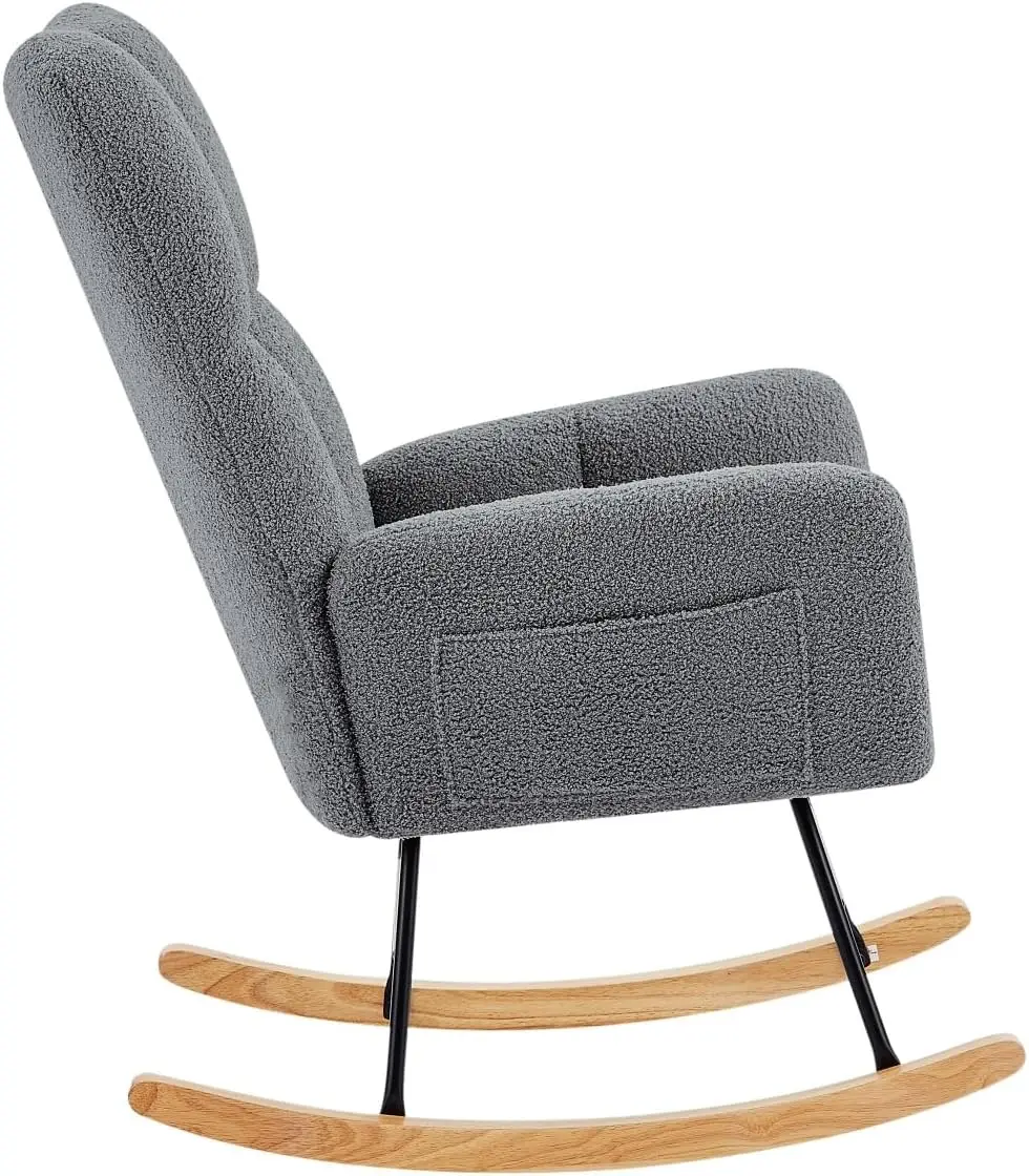 Rocking Chair Nursery, Teddy Glider with High Backrest, Nursery Rocker Comfortable Stylish Accent Armchair