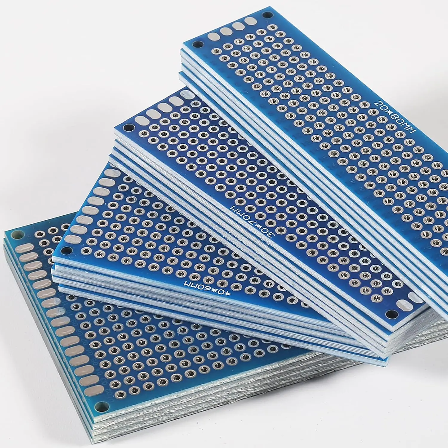 20pcs PCB Kit Board Prototype Breadboard Double Sided Circuit Boards Blue 2x8 3x7 4x6 5x7cm Universal PCB Experiment Boards DIY
