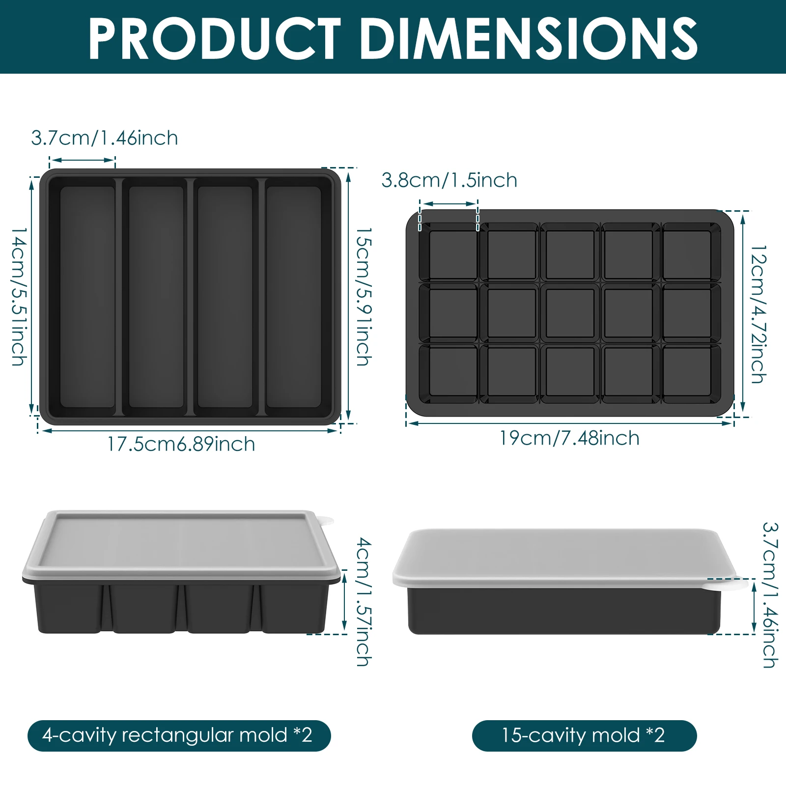 4 Pack Silicone Freezer Tray with Lid 4 Long Slot and 15 Small Grid Soup Freezer Container Mold Ice Cube Tray For Meal Prep