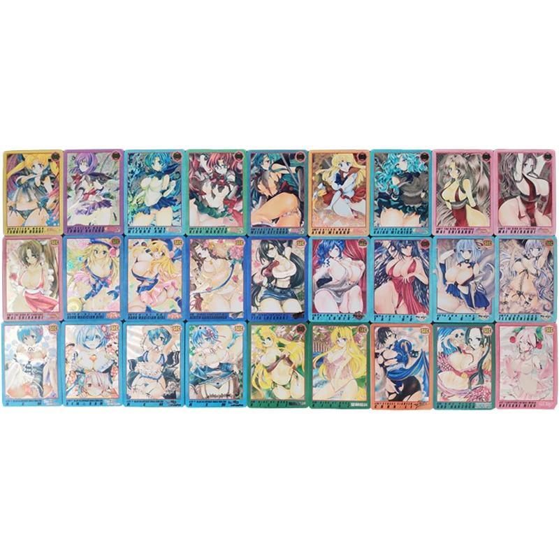 

27Pcs/set Anime Girls Flash Cards ACG sexy kawaii Rem Tifa Mai Shiranui Black Magician Girl Game Anime Collection Card Toys