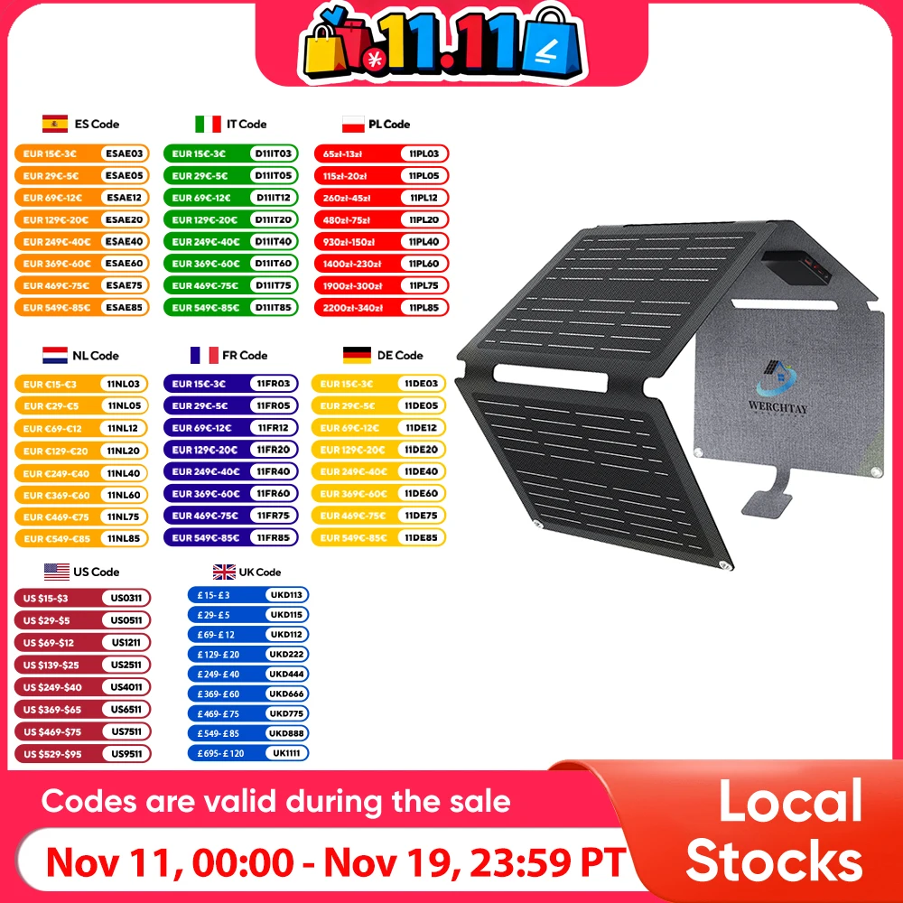 

RVPOZWER 40W Foldable Solar Panel Chargers Portable Power Emergency ETFE Monocrystalline IP67 Waterproof Camping Hiking Backpack