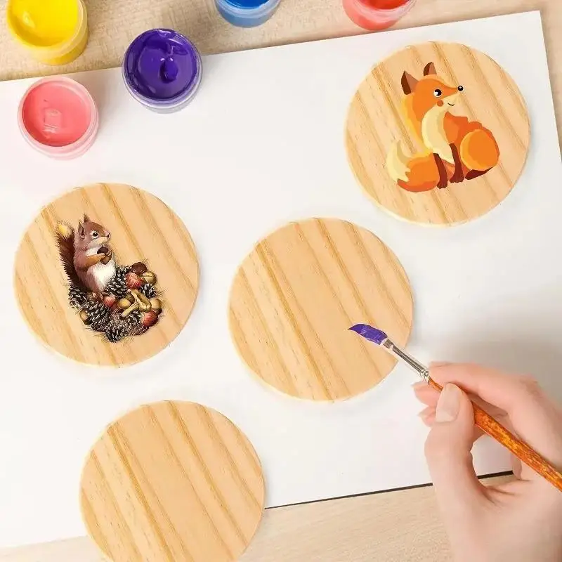 6 Pcs Unfinished Wood Coasters Round Blank Slices For DIY Architectural Models Drawing Paint Household Supplies New