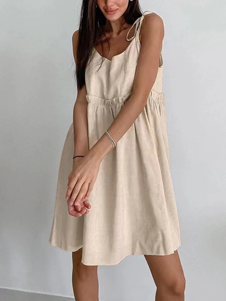 

Summer 2025 cotton and linen vest dress, women's backless sexy urban style, fashionable hot selling high-end style