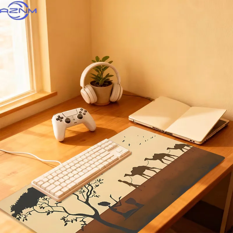 One Extra-Large, Non-Slip, Sturdy Desk Mat And Mouse Pad Featuring a Silhouette of Desert Scenery, with a Rubber Base, Perfect f