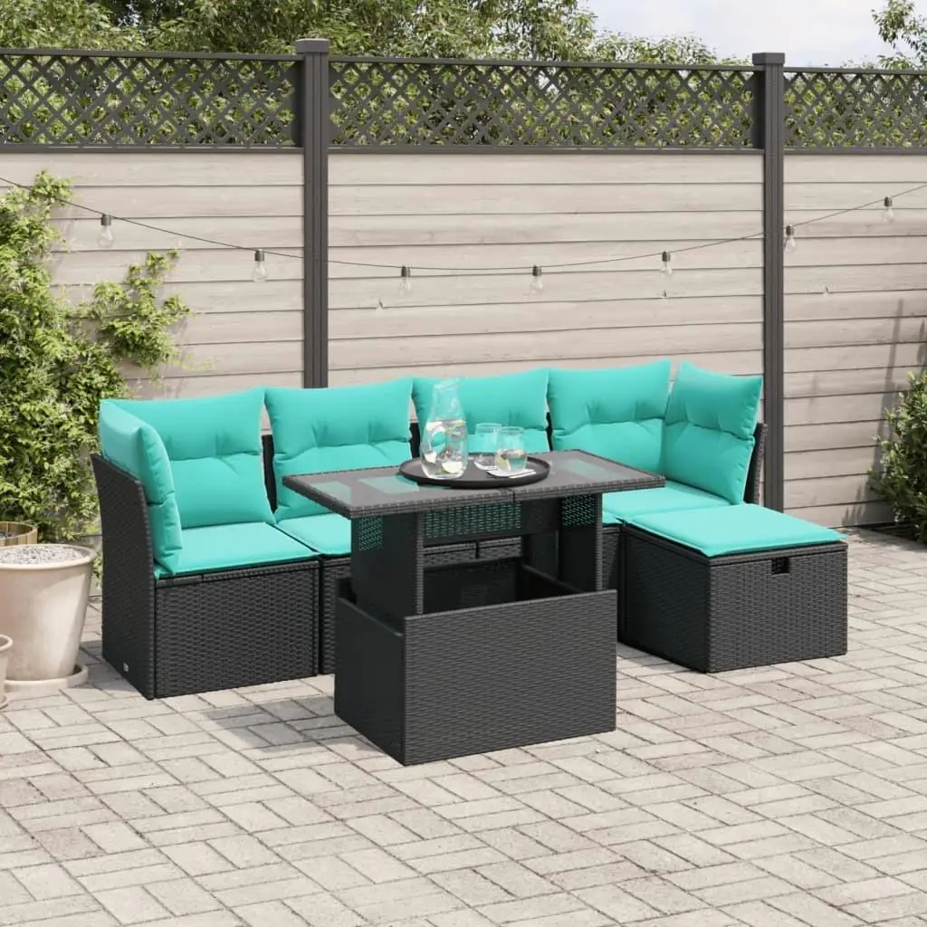 

6 Piece Outdoor Patio Sofa Set Cushions Black Rattan Furniture Garden Seating