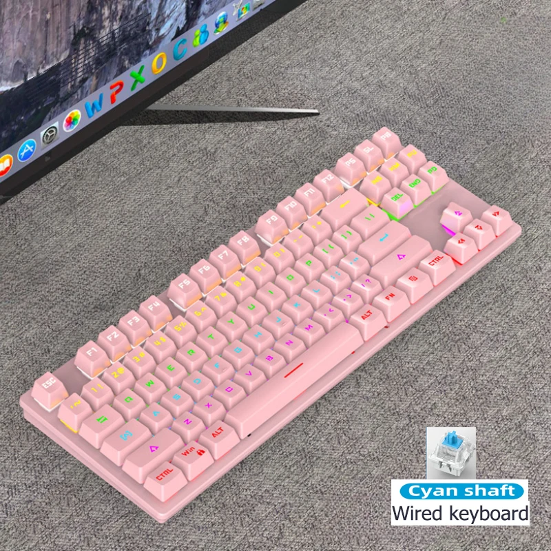 Gamer Mechanical Keyboard 87 Keys Gaming 80% Backlit Key Board Ergonomic Computer Office Wired Mini PC Numpad Pink White Black