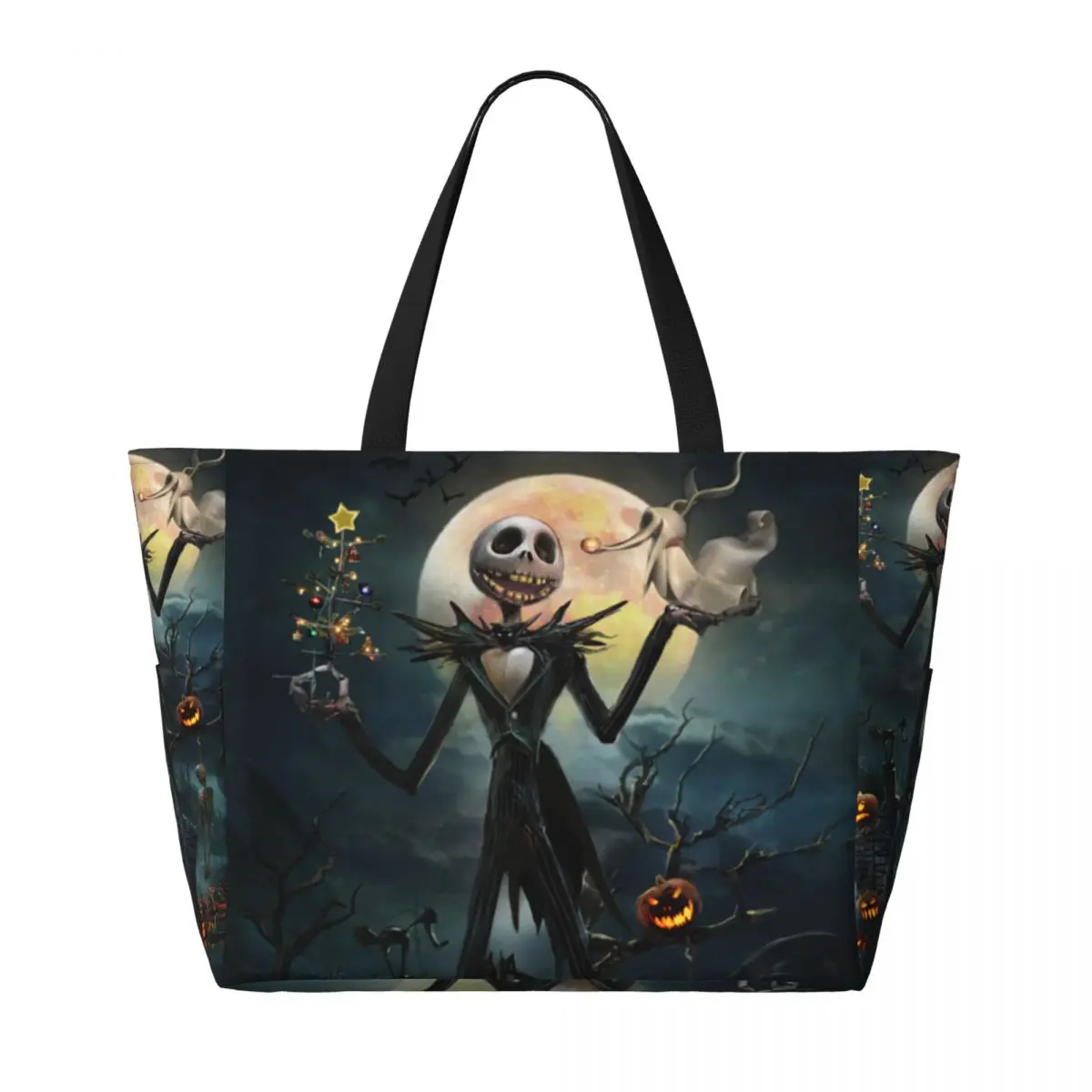 Custom Jack Skellington Christmas Nightmare Skull Beach Tote Bag for Women Skeleton Horror Big Compartment Beach Gym Travel Bags