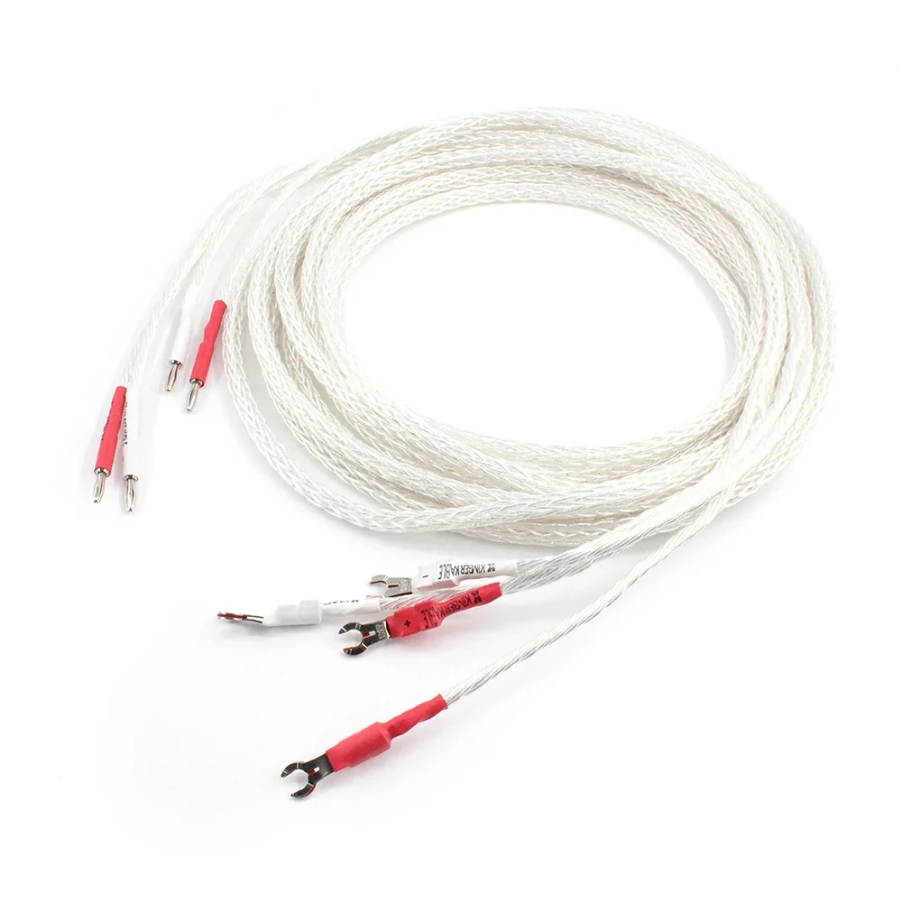 1 pair audio Hi-end DIY HIFI Rhodium Y shape spade to banana plugs Silver Plated 8AG 16 core speaker cable Cord Wire