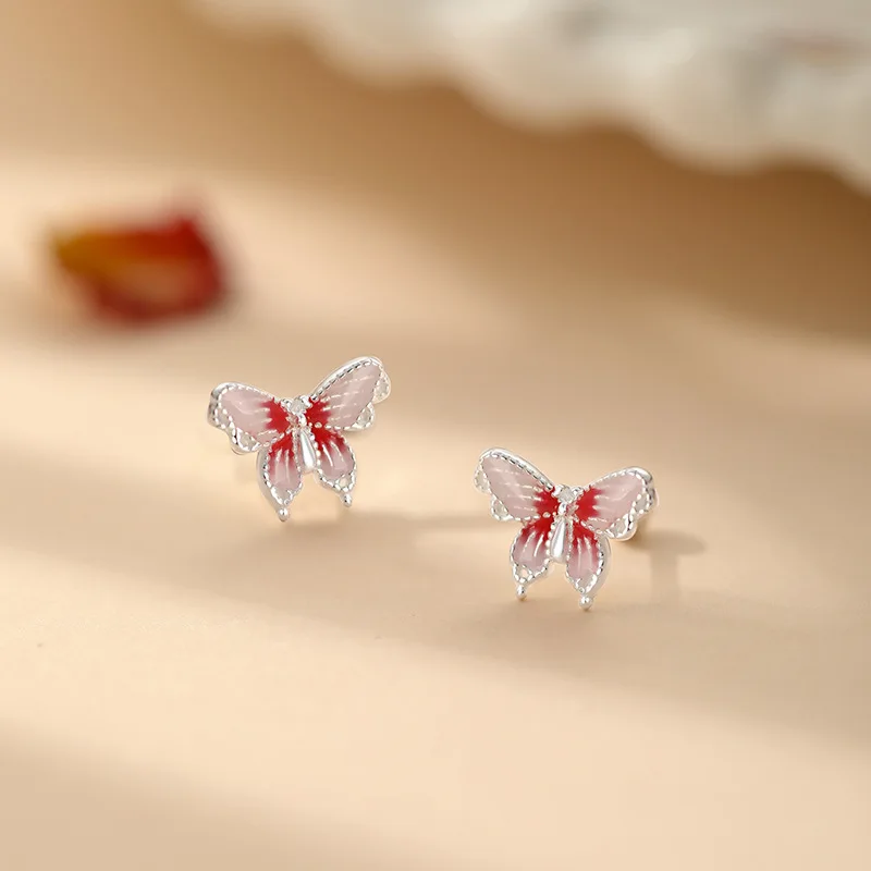 S999 Pure Silver Butterfly Screw Stud Earrings Sweet Cute Daily Luxury Fashion Jewelry for Women Daily Wear