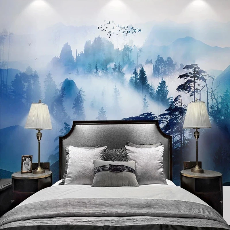 Customized Mural Wallpaper 3D Ink Landscape Pine Forest Living room sofa TV background wall bedroom restaurant wall fabric Hotel