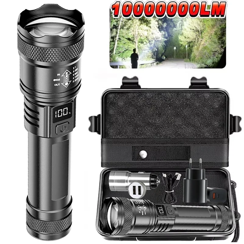 

High-power Led Flashlight USB Rechargeable Zoomable Torch with Digital Display Outdoor Camping Hiking Lantern Emergency Lamp
