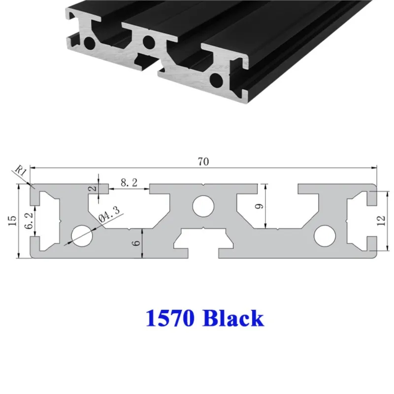 1pc 1570 Aluminum Profile European Standard 15 x 70mm T-Slot Extrusions Profiles Anodized Linear Rail Guide Frame for CNC DIY