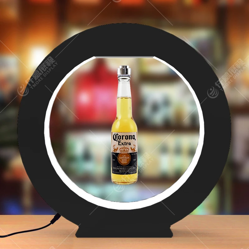 China Factory Custom Circle magnetic Levitation Display Stand Floating Beer Display with LED