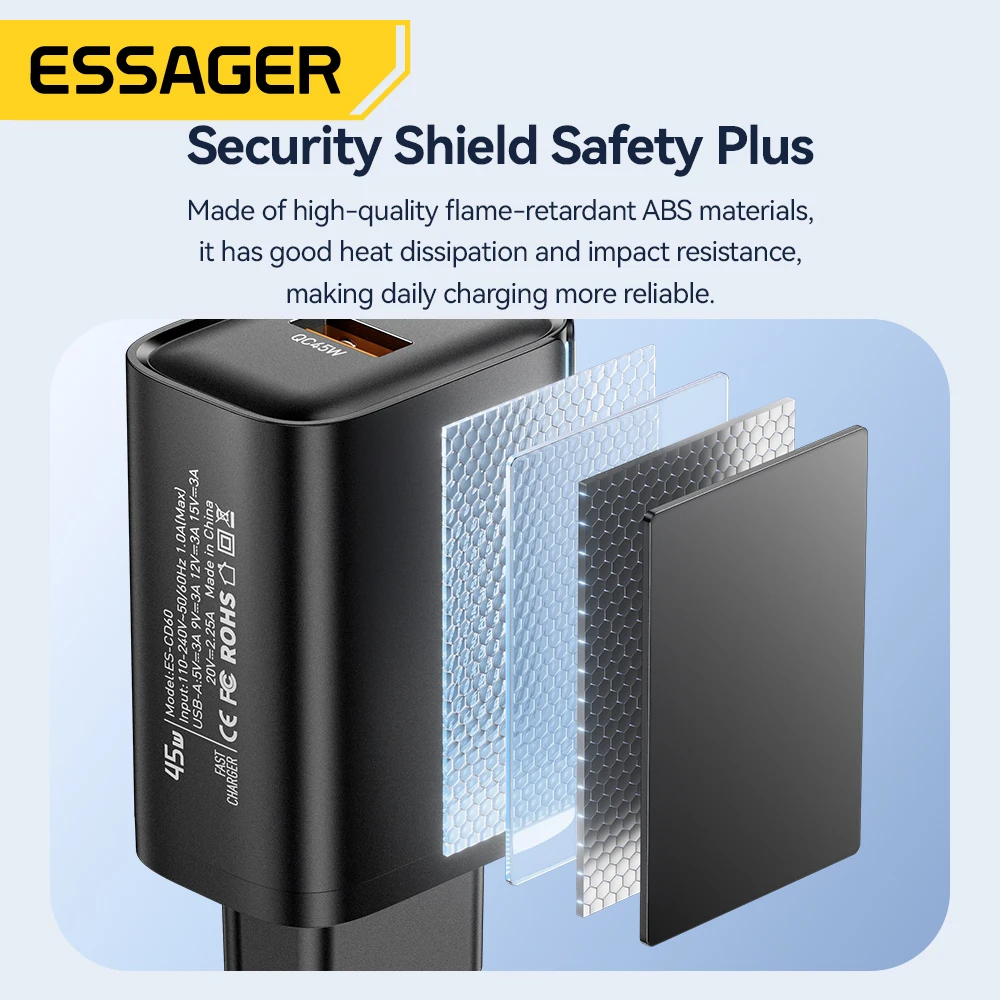 Essager 45 واط USB شاحن QC3.0 PD شحن سريع الجدار شاحن لسامسونج غالاكسي S24 S23 Xiaomi 15 باد فيفو USB شاحن سريع #5