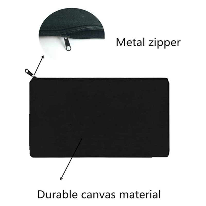 15 Pcs Black Blank Canvas Bag 8.3X4.7in Stationery Storage Zipper Bag Diy Graffiti Pencil Case Diy Gift Bag