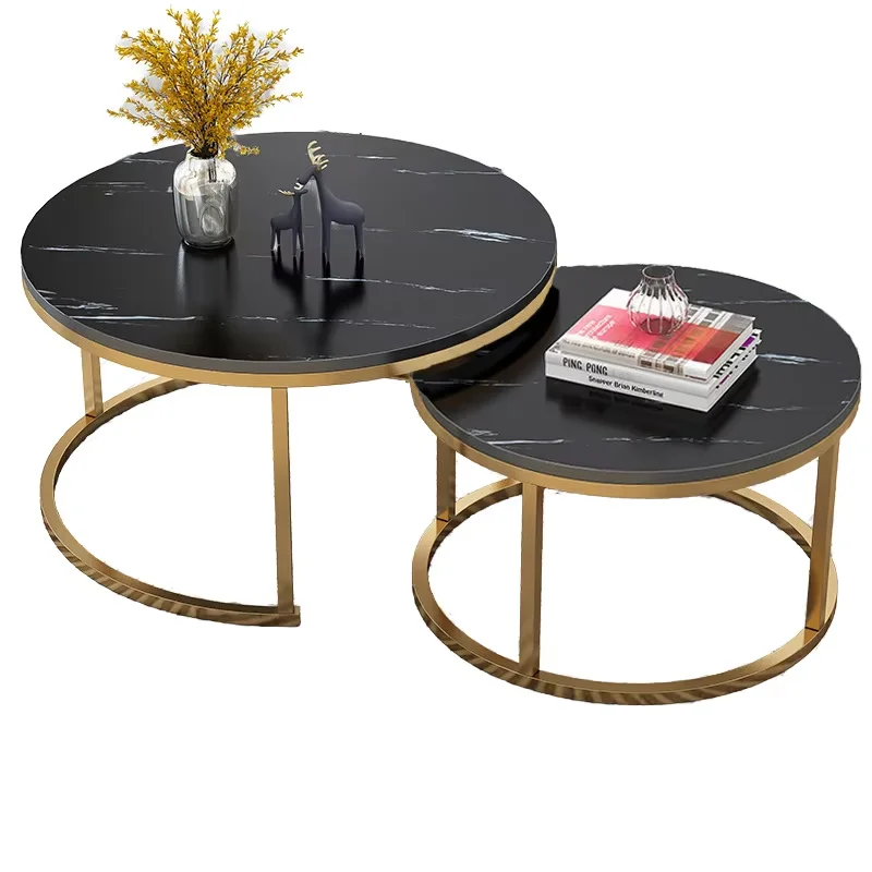 

Light Luxury Round Coffee Table Simple Modern Home Furniture for Living Room Contemporary Style Metal Tea Table