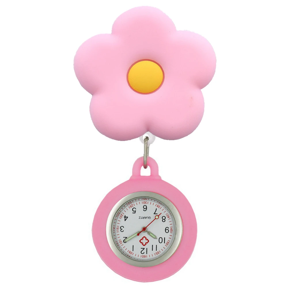 Fashion Hospital Scalable Nurse Doctor Rainbow Cloud Love Heart Flowers Pocket Watches Medical Badge Reel Clip Hang Clock Gifts