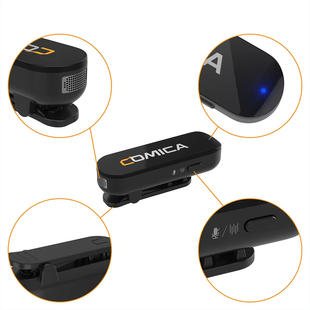 Comica Vimo S microfono Wireless USB-C/interfaccia Lightning 2.4G microfono compatto con risvolto con custodia di ricarica per SmartPhone IPad
