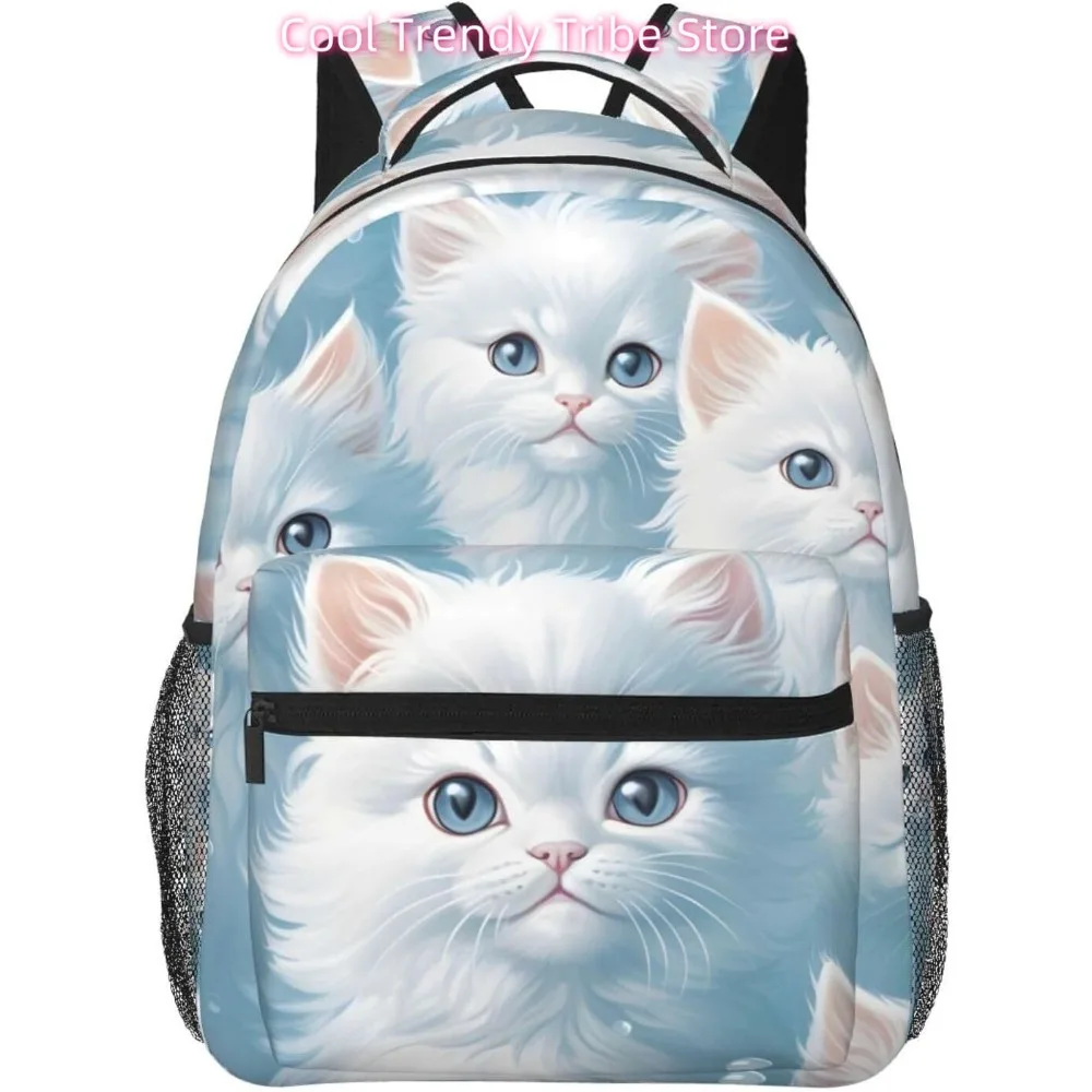 

Cute White Cat Lightweight Laptop Backpack Lightweight Multipurpose Travel Casual Daypack Unisex College Backapcks for Men Women