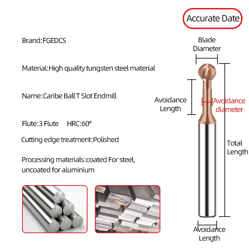 Tungsten Steel Carbide Lollipop Ball End Mill Ball T-Shaped 2-Flute Arched Arc R Milling Cutter For Aluminum/Steel Endmills Tool