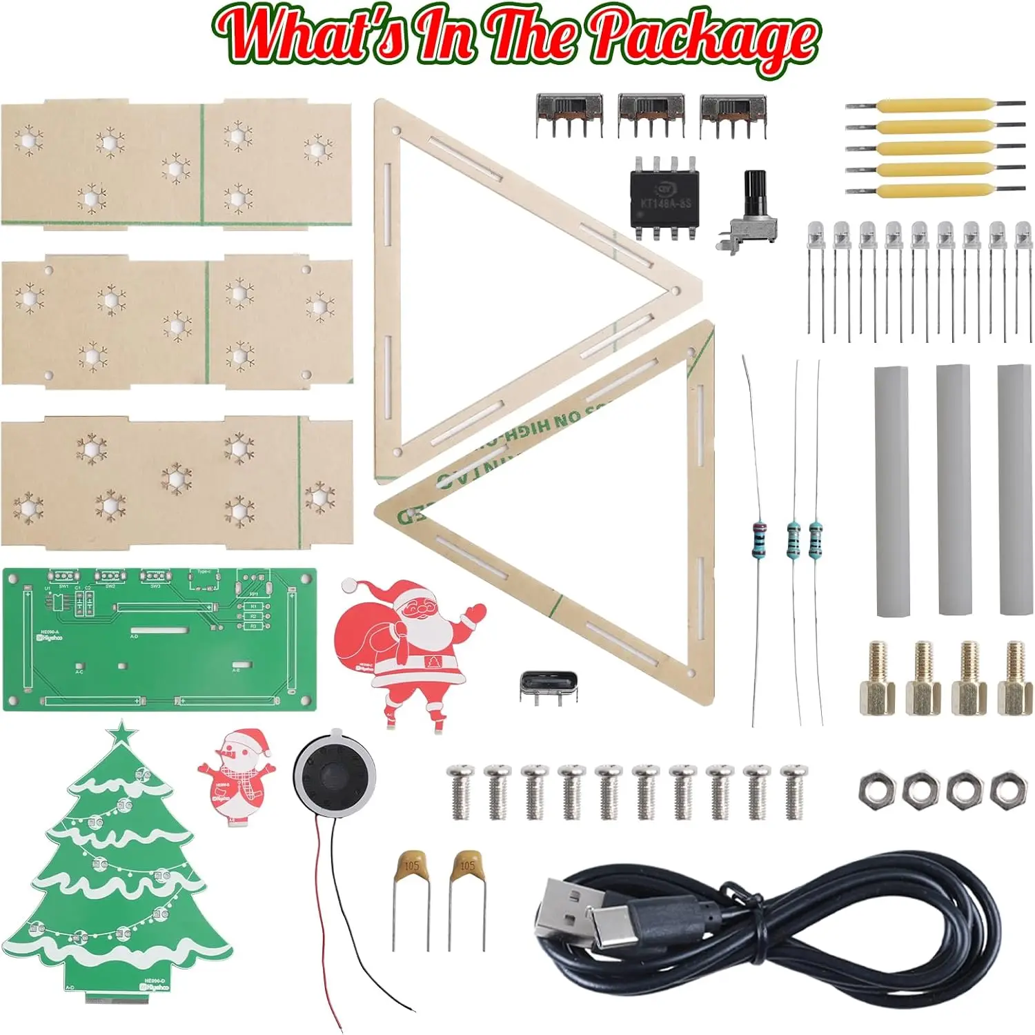 DIY Musical Christmas Tree Soldering Practice Kit With Triangular Acrylic Shell, 3D LED Xmas Tree Electronics Kit for Xmas Decor