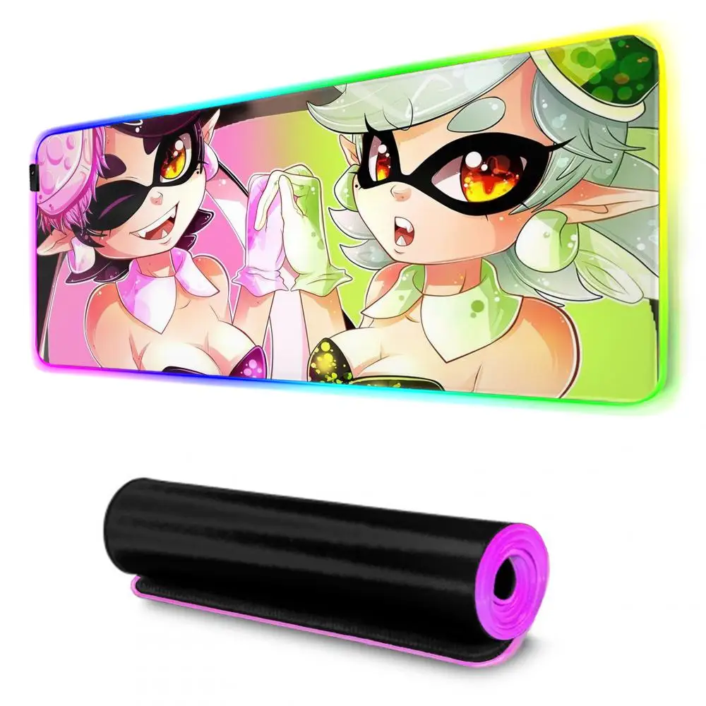 splatoon Mouse Pad RGB Gaming Mousepad Big LED Pad PC Desk Mat Luminous Mouse Pad Large Keyboard Mats Table Rug With Backlit