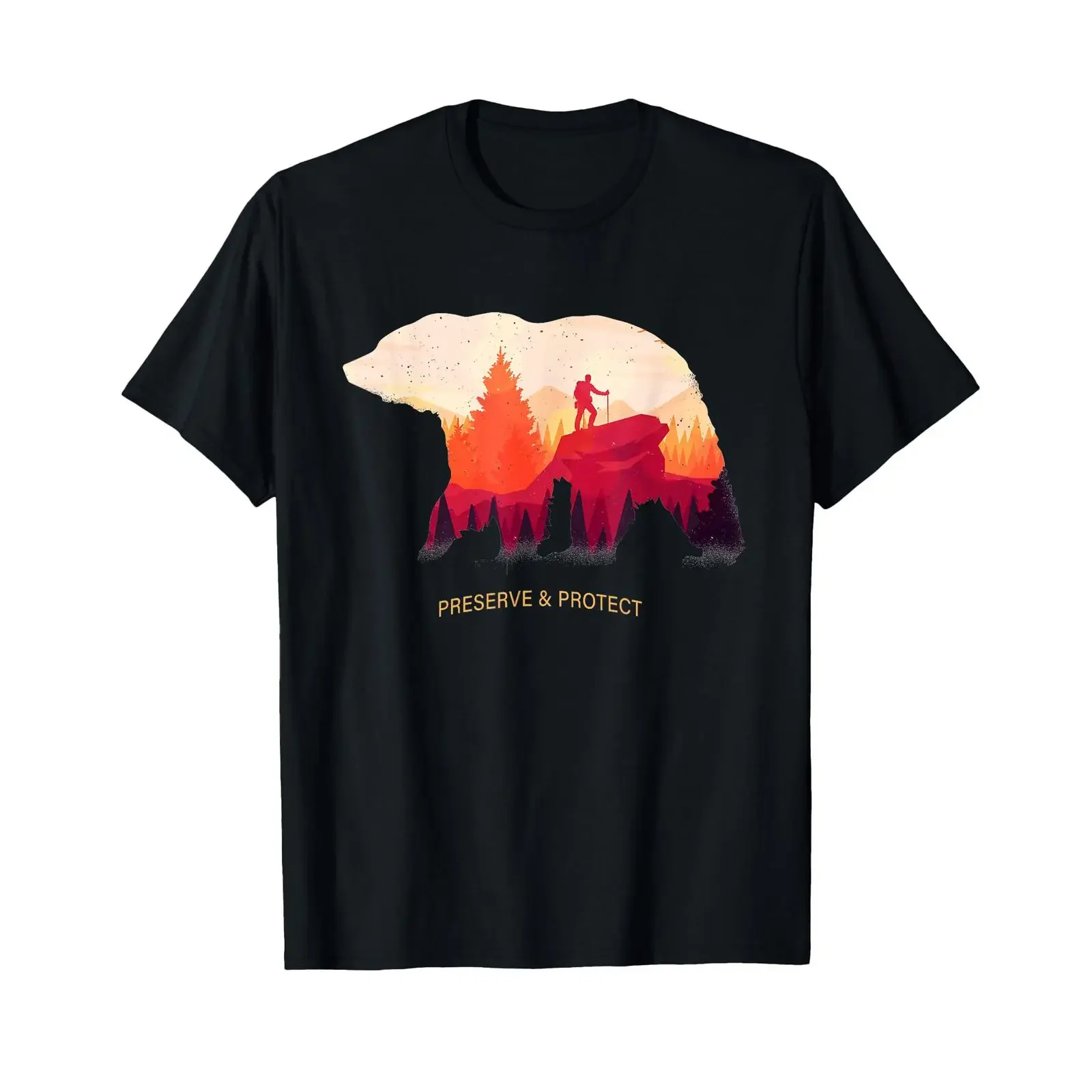 Preserve amp Protect Bear Forest Nature T Shirt black vintage Washed graphic fashion streetwear Versatile Comfortable