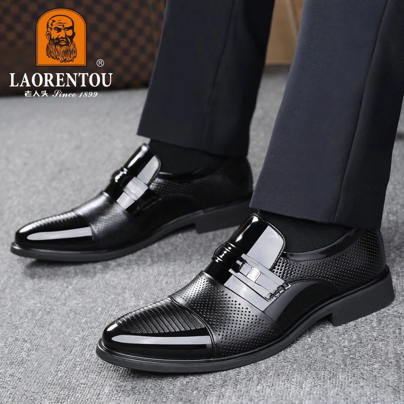 LAORENTOU genuine leather hollowed out breathable formal shoes for commuting, anti slip and wear-resistant Derby shoes 77021