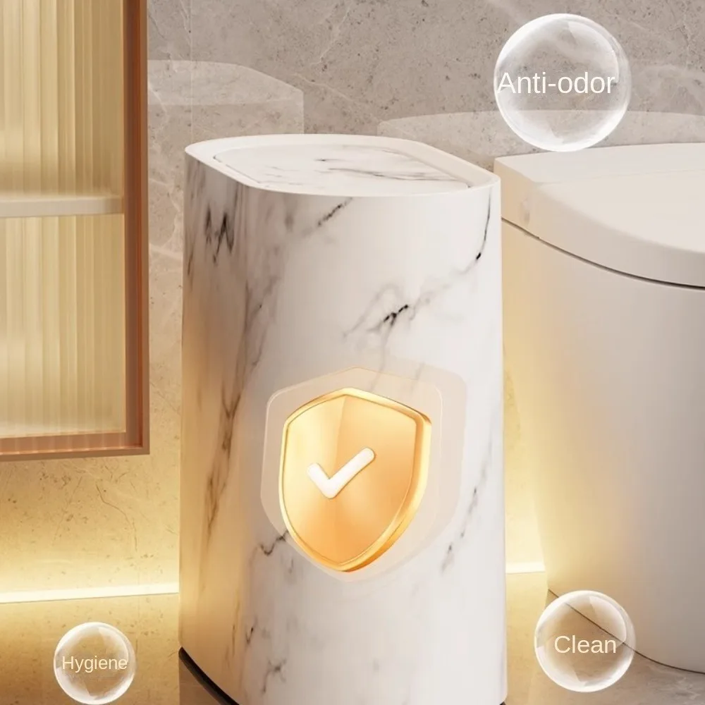 Modern Narrow Bathroom Trashcans with Lids Press Type Garbage Bin Marble Texture Waste Basket for Home Indoor Hotel