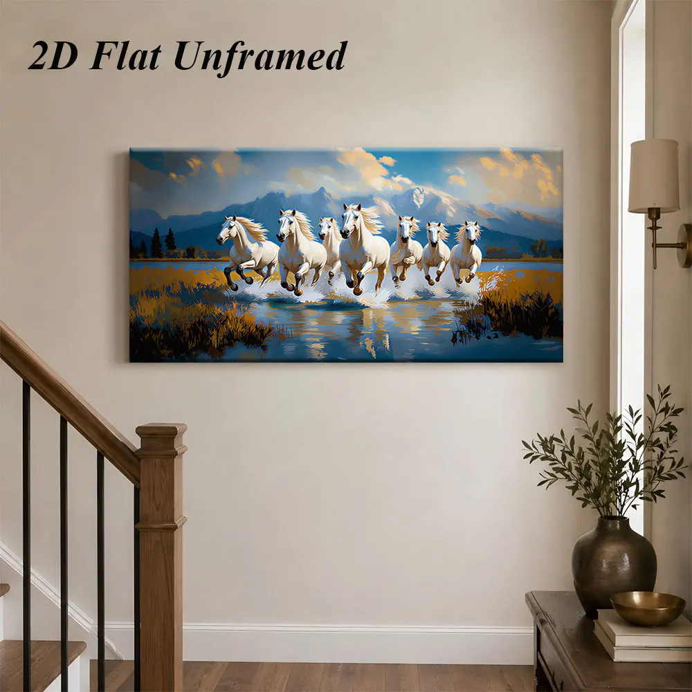 (1PC Unframe)1 piece of seven galloping horses, frameless decorative painting, modern minimalist living room, 2D plan