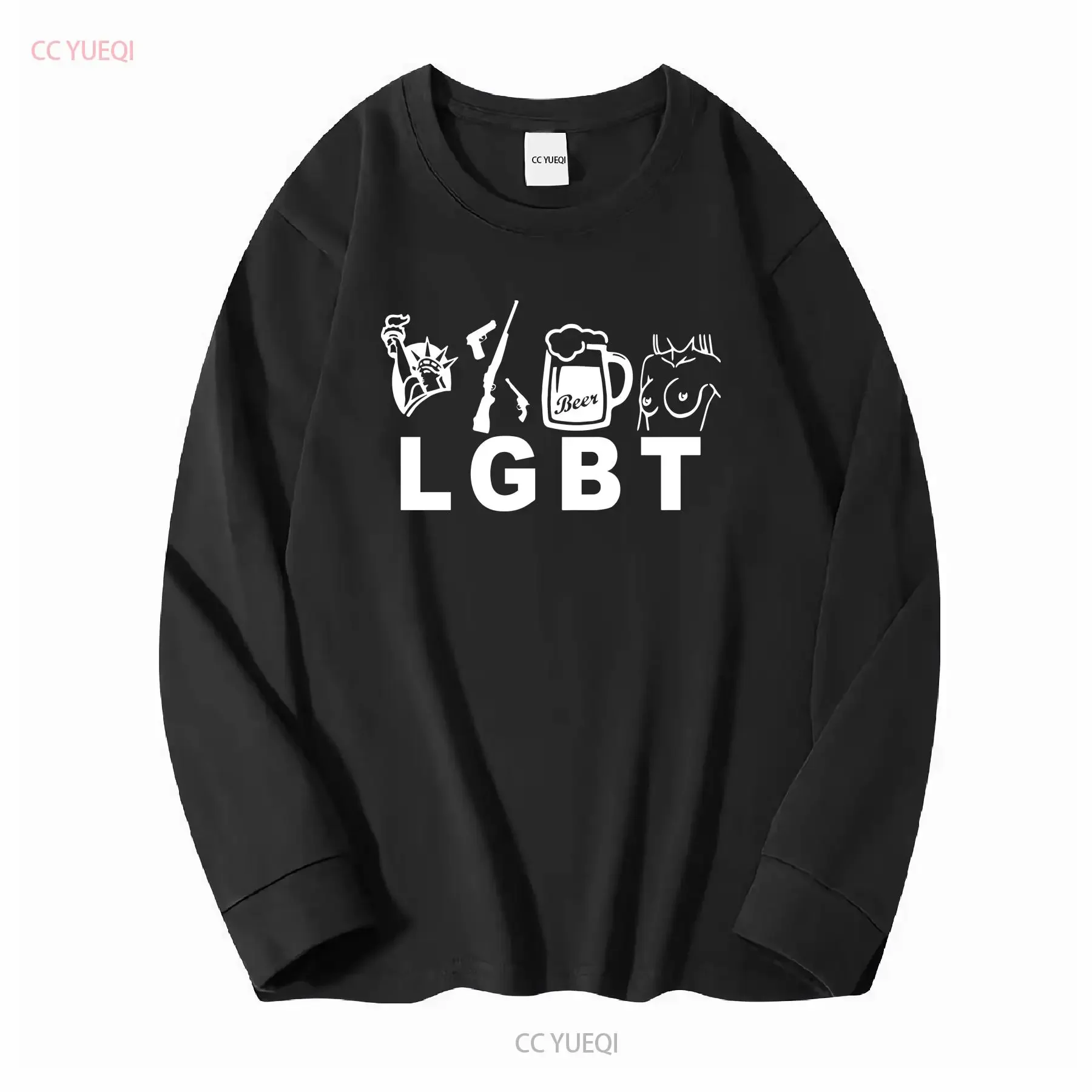 مضحك LGBT إقتباس الحرية البنادق البيرة و Tit الجدة تي شيرت S 5XL طويلة أو قصيرة الأكمام خمر غسلها لينة امتدت عادية